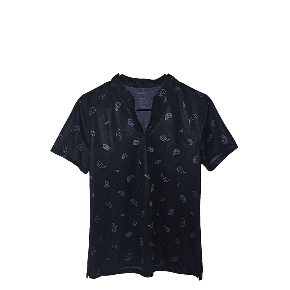 Nike Men's Dri FIT Navy Paisley-Print Short Sleeve Polo Sz M